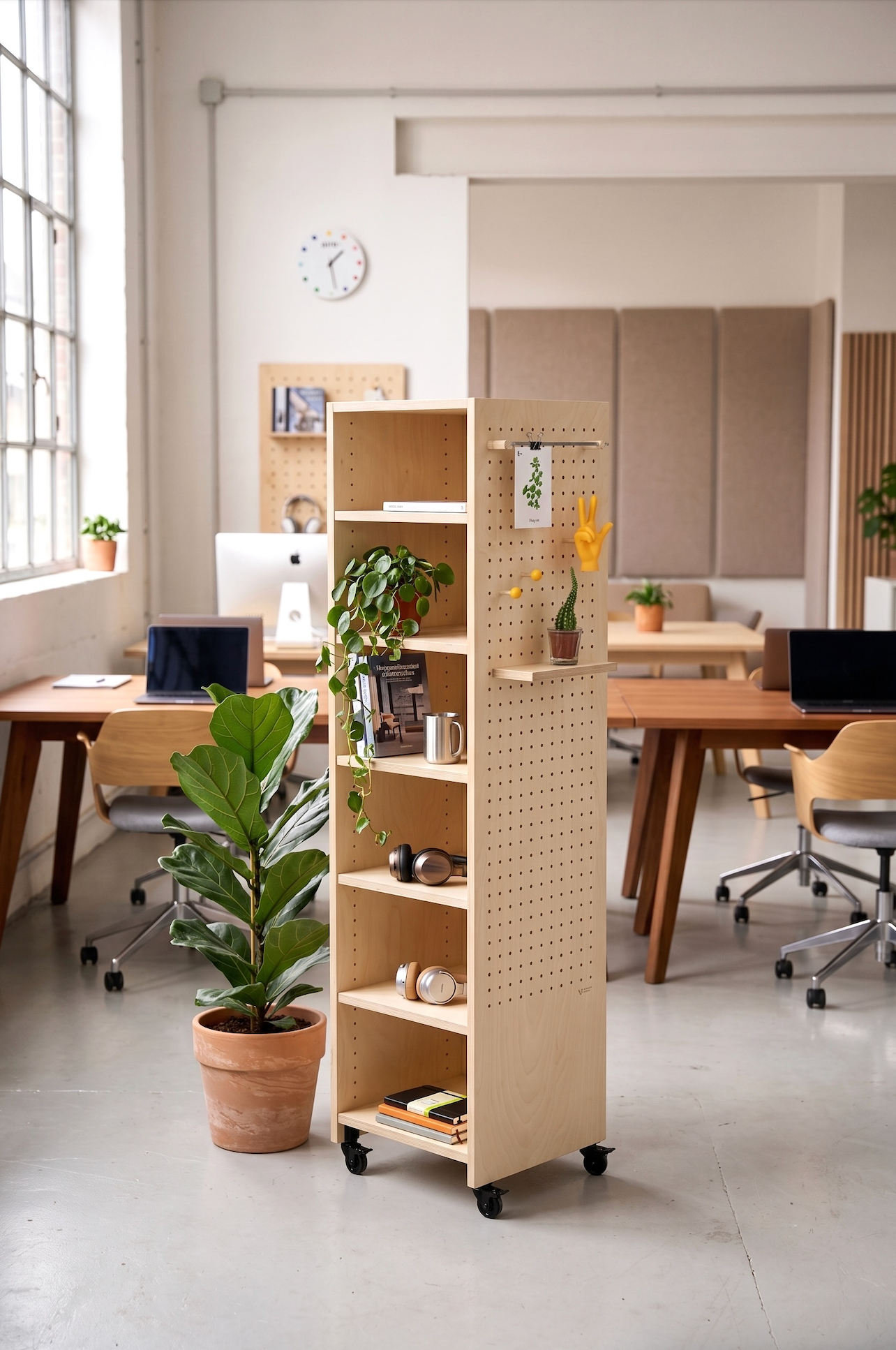 Pegboard storage tower on wheels – mobile cubby furniture  