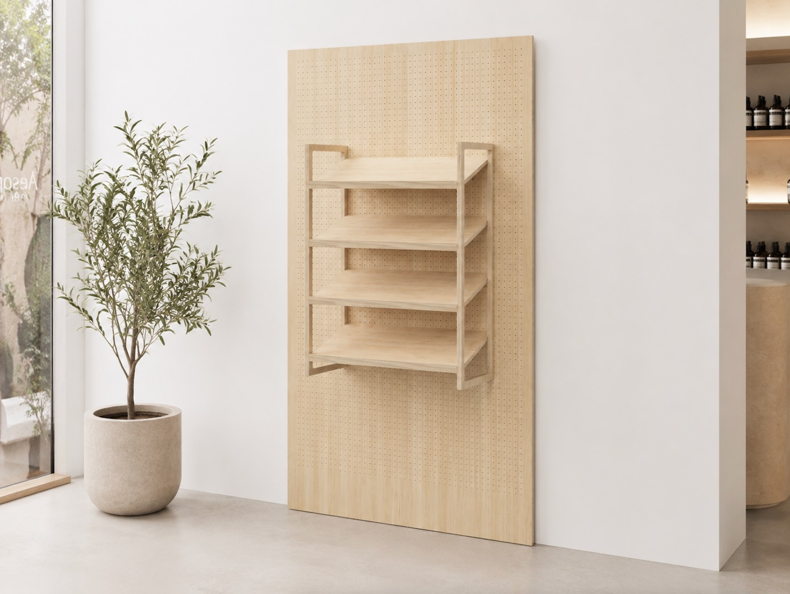 Pegboard grand format Aire en concept store pour présentation produits