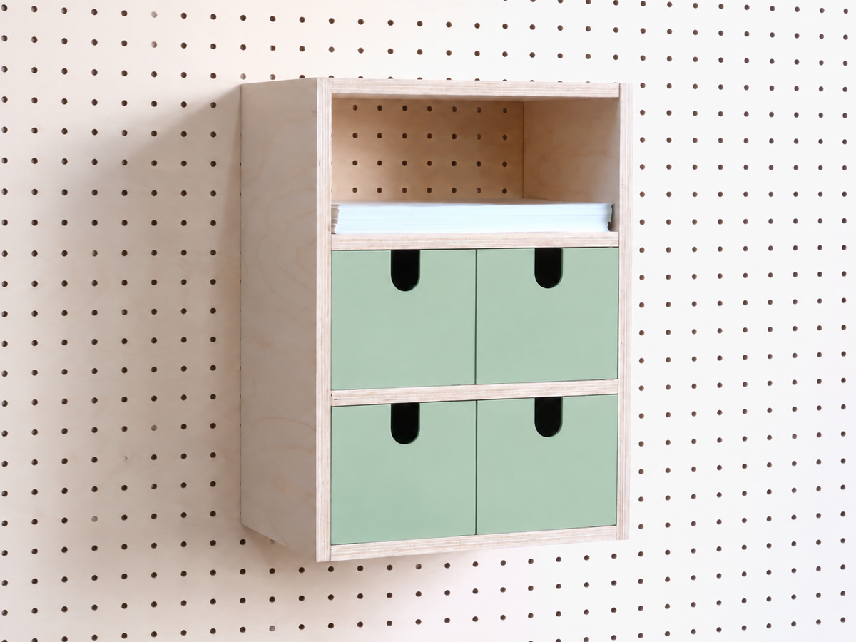 Casier 3 sections pour pegboard – organiseur de bureau et papier A4 mural