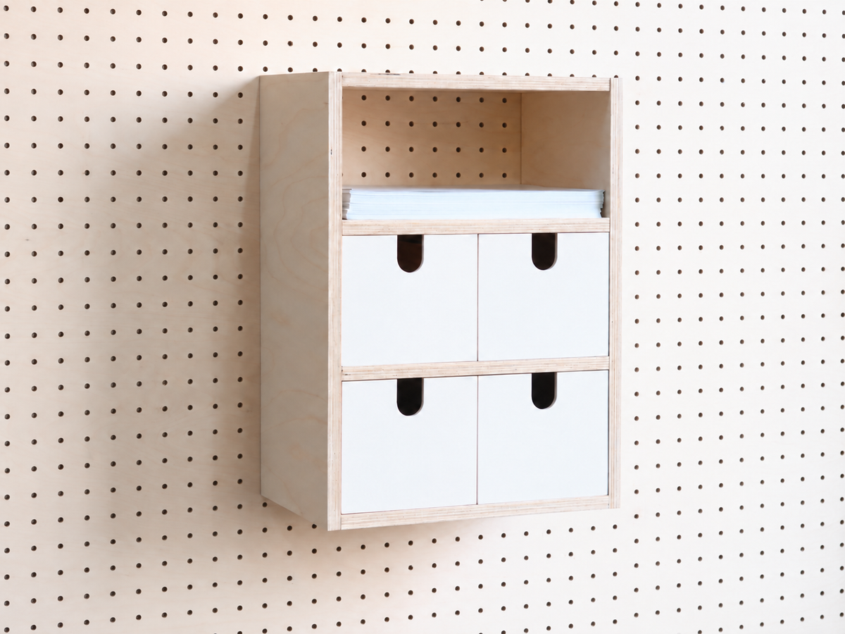 Casier 3 sections pour pegboard – organiseur de bureau et papier A4 mural