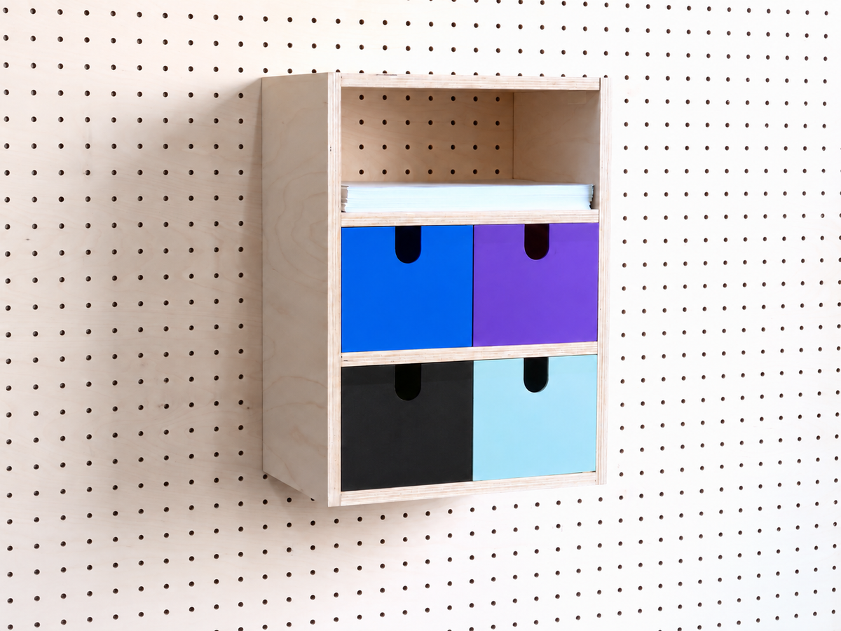 Casier 3 sections pour pegboard – organiseur de bureau et papier A4 mural