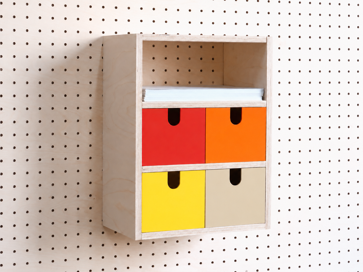 Casier 3 sections pour pegboard – organiseur de bureau et papier A4 mural