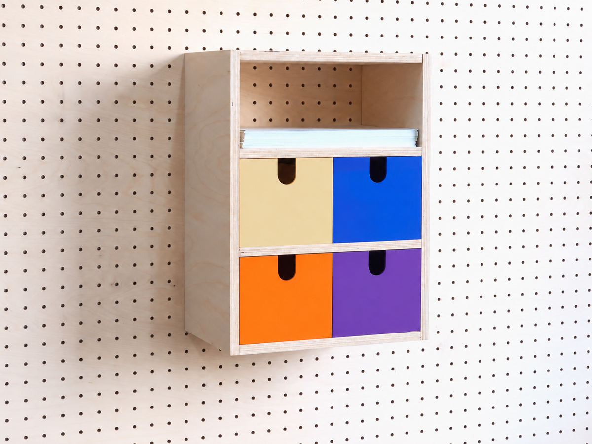 Casier 3 sections pour pegboard – organiseur de bureau et papier A4 mural
