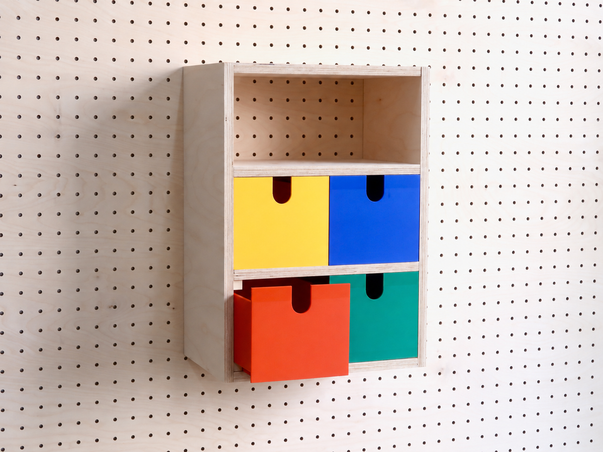 Casier 3 sections pour pegboard – organiseur de bureau et papier A4 mural