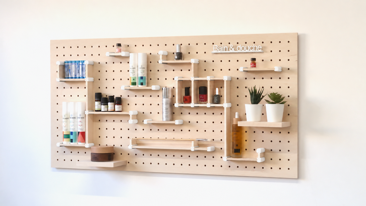 Kit rangement maquillage pour pegboard – organiseur mural panneau perforé