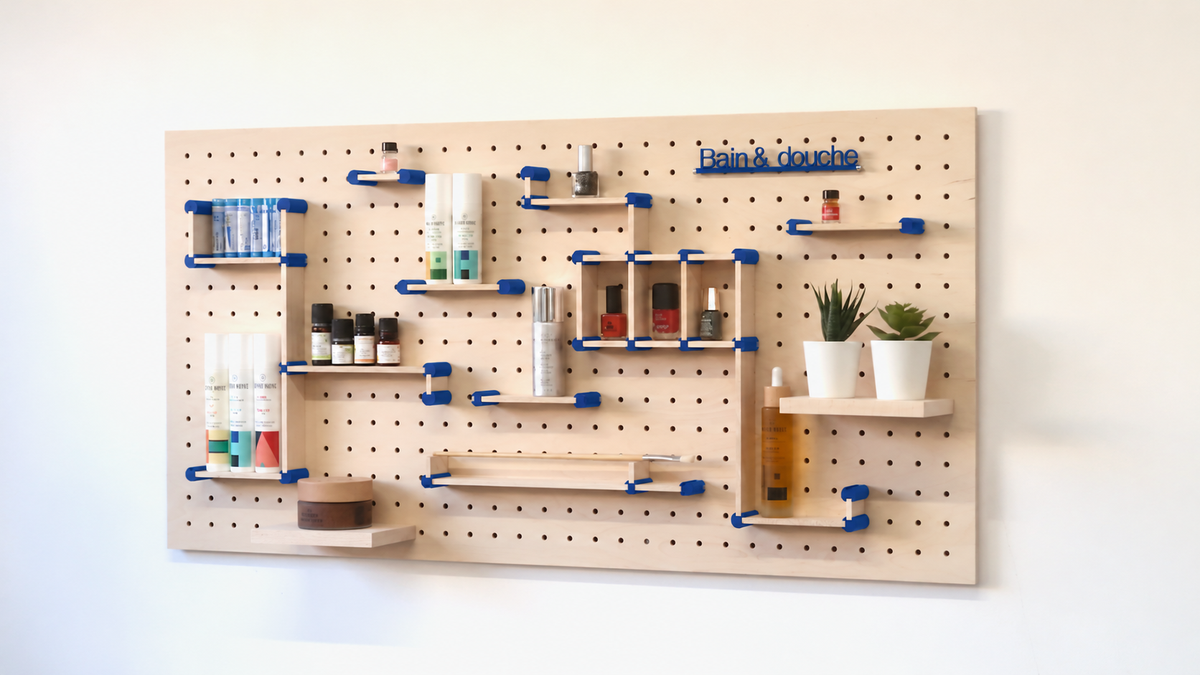 Kit rangement maquillage pour pegboard – organiseur mural panneau perforé