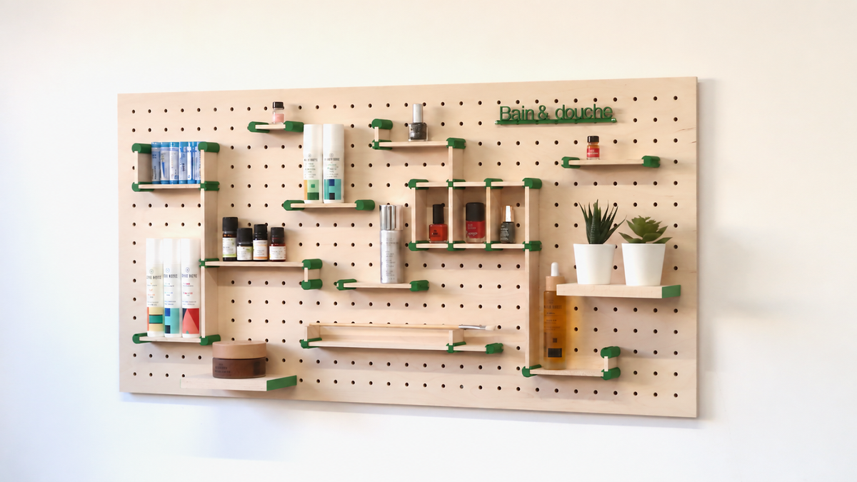 Kit rangement maquillage pour pegboard – organiseur mural panneau perforé