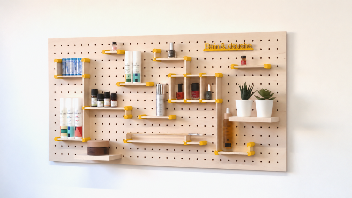 Kit rangement maquillage pour pegboard – organiseur mural panneau perforé