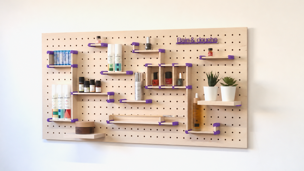 Kit rangement maquillage pour pegboard – organiseur mural panneau perforé