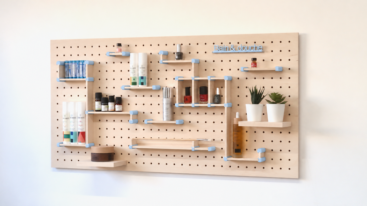 Kit rangement maquillage pour pegboard – organiseur mural panneau perforé