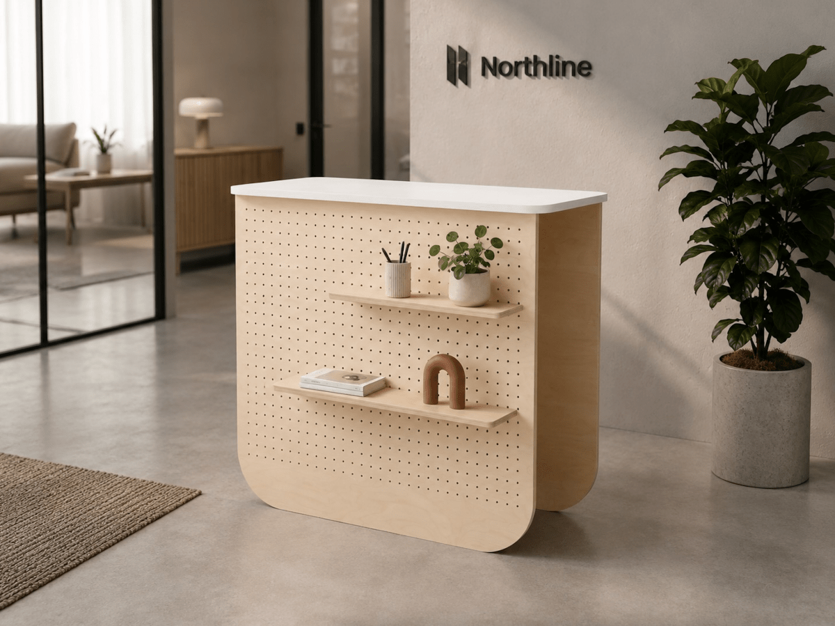 Desk Borne d'Accueil – Comptoir Console à Façade Pegboard sur Mesure - Comptoir d'accueil - Aire -  - 1