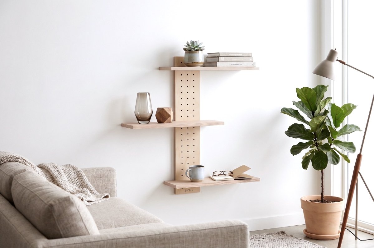 Pegboard vertical 12x69 cm + 3 tablettes frêne – étagère murale panneau perforé - Aire -  - 1