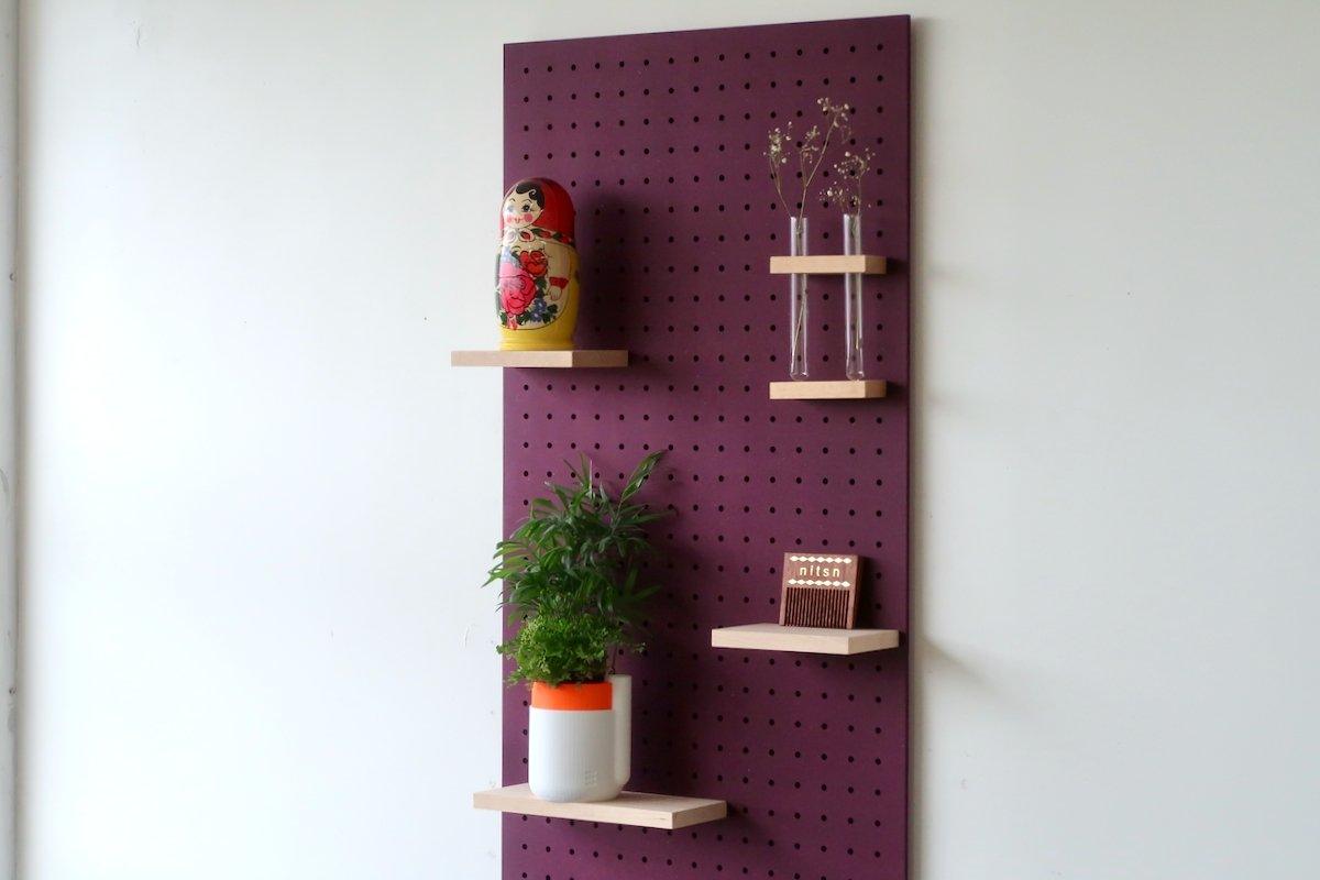 Panneau perforé Pegboard - Étagère murale modulaire en bois - 96 cm - Violet - Quark