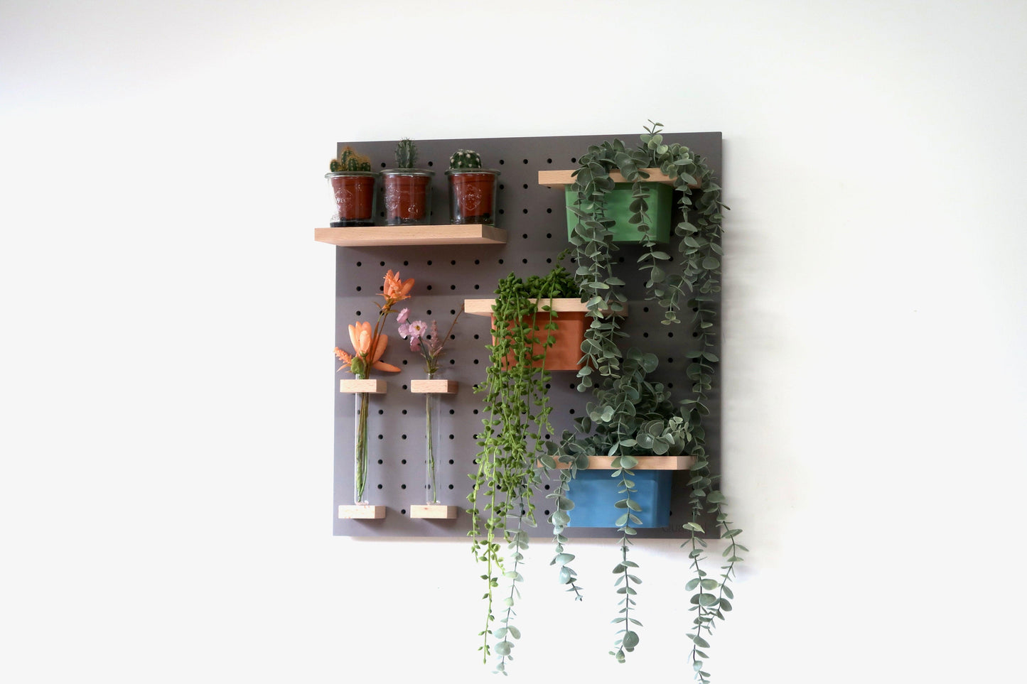 Panneau Perforé type Pegboard - Étagère murale modulaire en bois - 48 cm - Gris - Quark